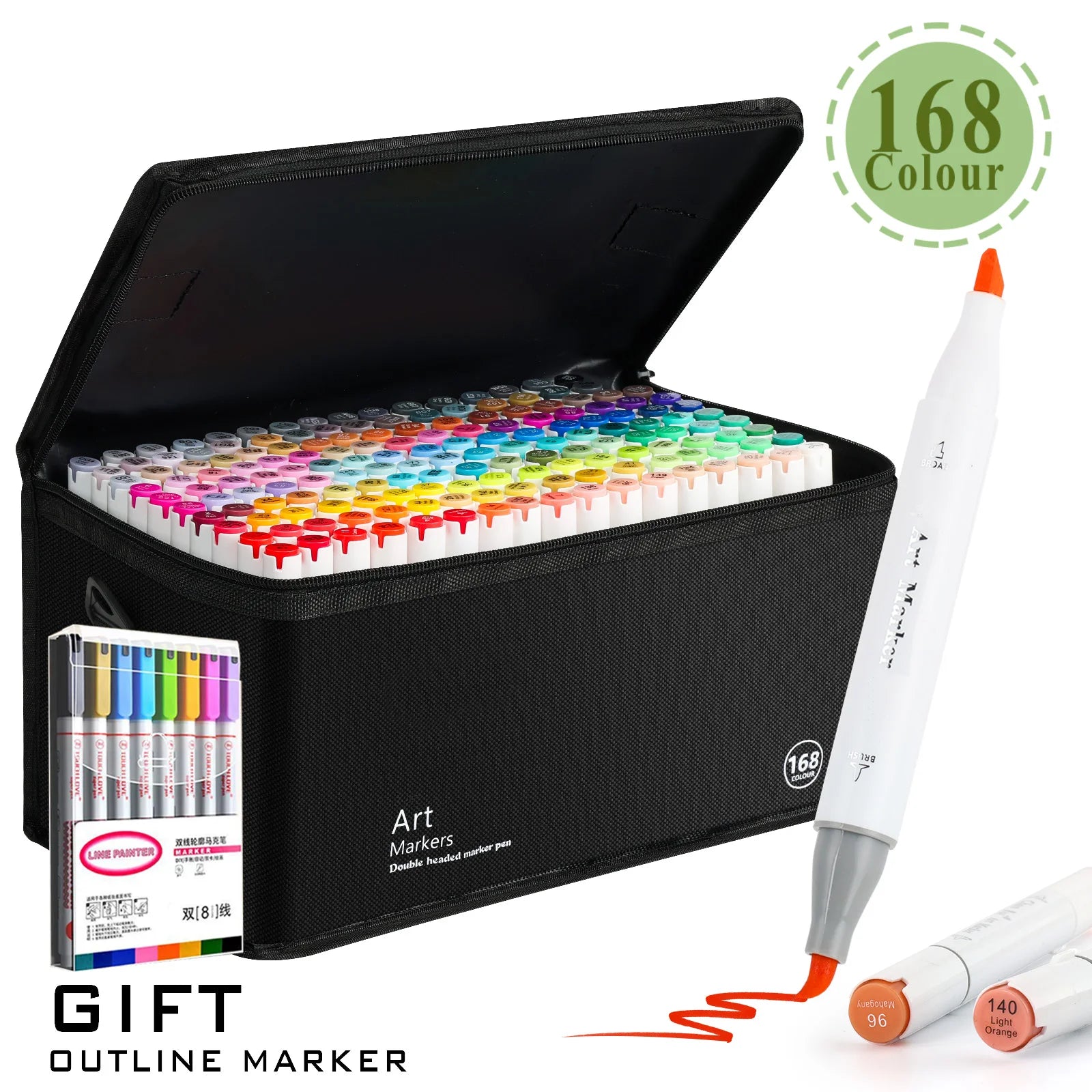 CowLost | product_id-120-color-dual-tip-brush-chisel-permanent-marker-set-with-base-outline-markers-and-refillable-pens |19