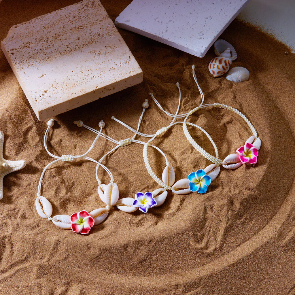 CowLost | bohemian-big-flower-sea-shell-charm-bracelets-for-women-pink-blue-green-flower-soft-clay-pottery-beaded-bangles-handmade-jewelry |2