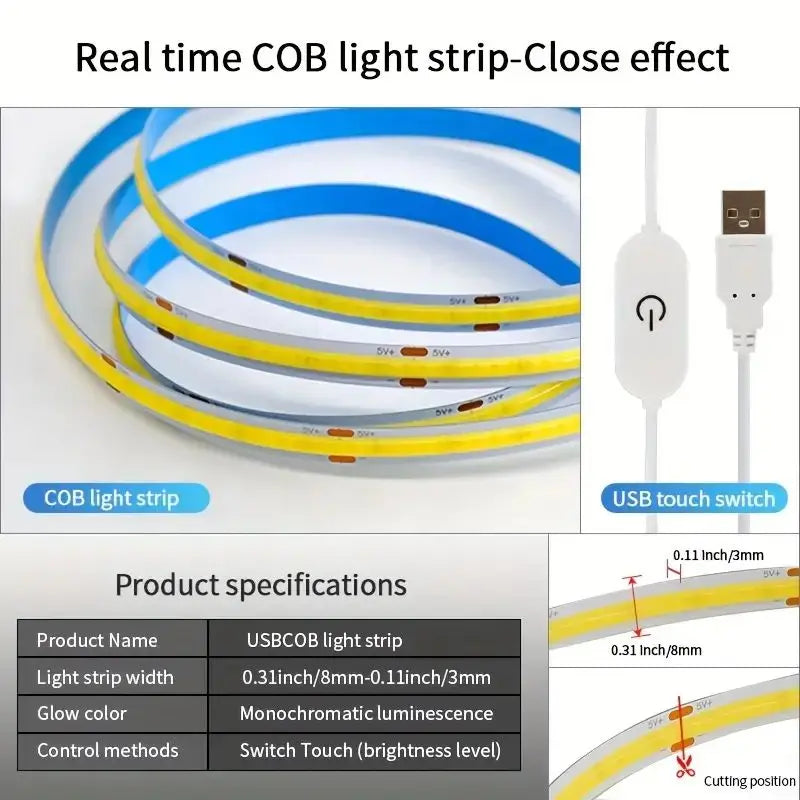 CowLost | tv-led-backlight-strips-bars-product_id-led-cob-touch-dimmer-strip-light-5v-usb-flexible-indoor-backlight-lamp |13
