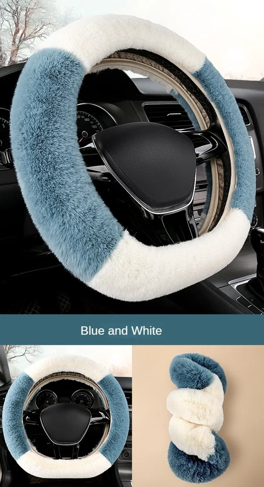 CowLost | soft-and-fluffy-otter-rabbit-plush-steering-wheel-cover-for-13-4-15-75-diameter-steering-wheels |13