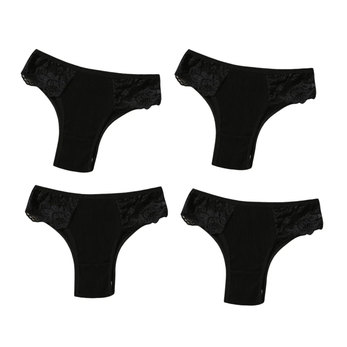 CowLost | product_id-4pcs-womens-cotton-ribbed-low-rise-brazilian-lace-briefs |15