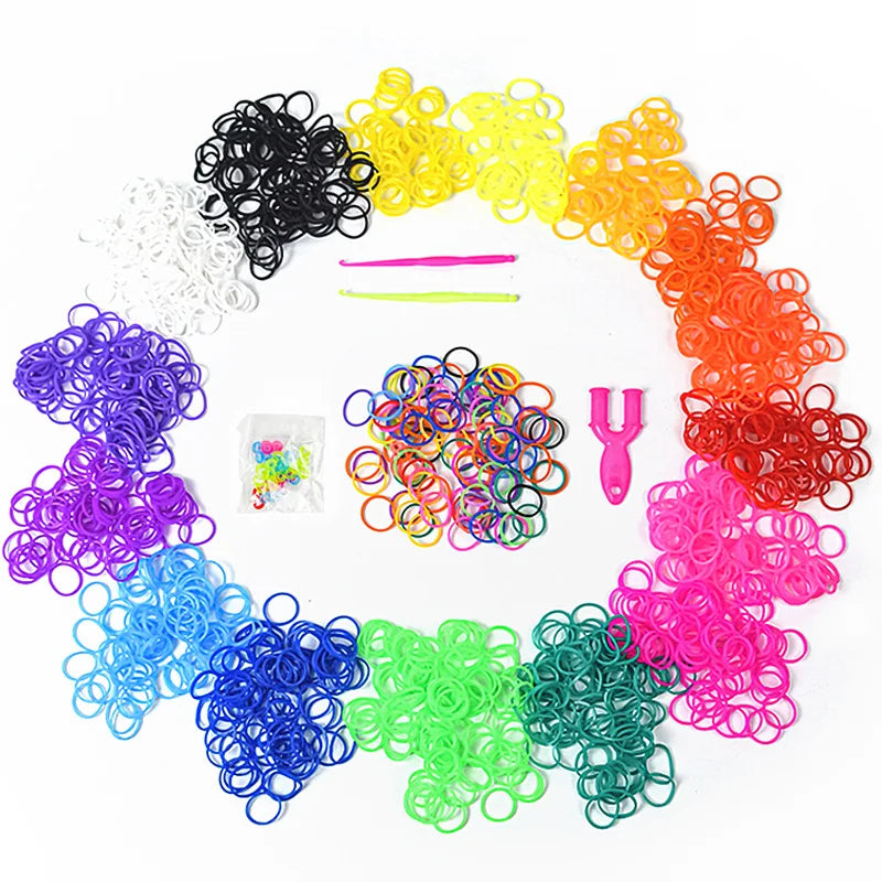 600Pcs Rainbow Rubber Band Loom Kit with S-Clips for DIY Bracelets and Hair Ties
