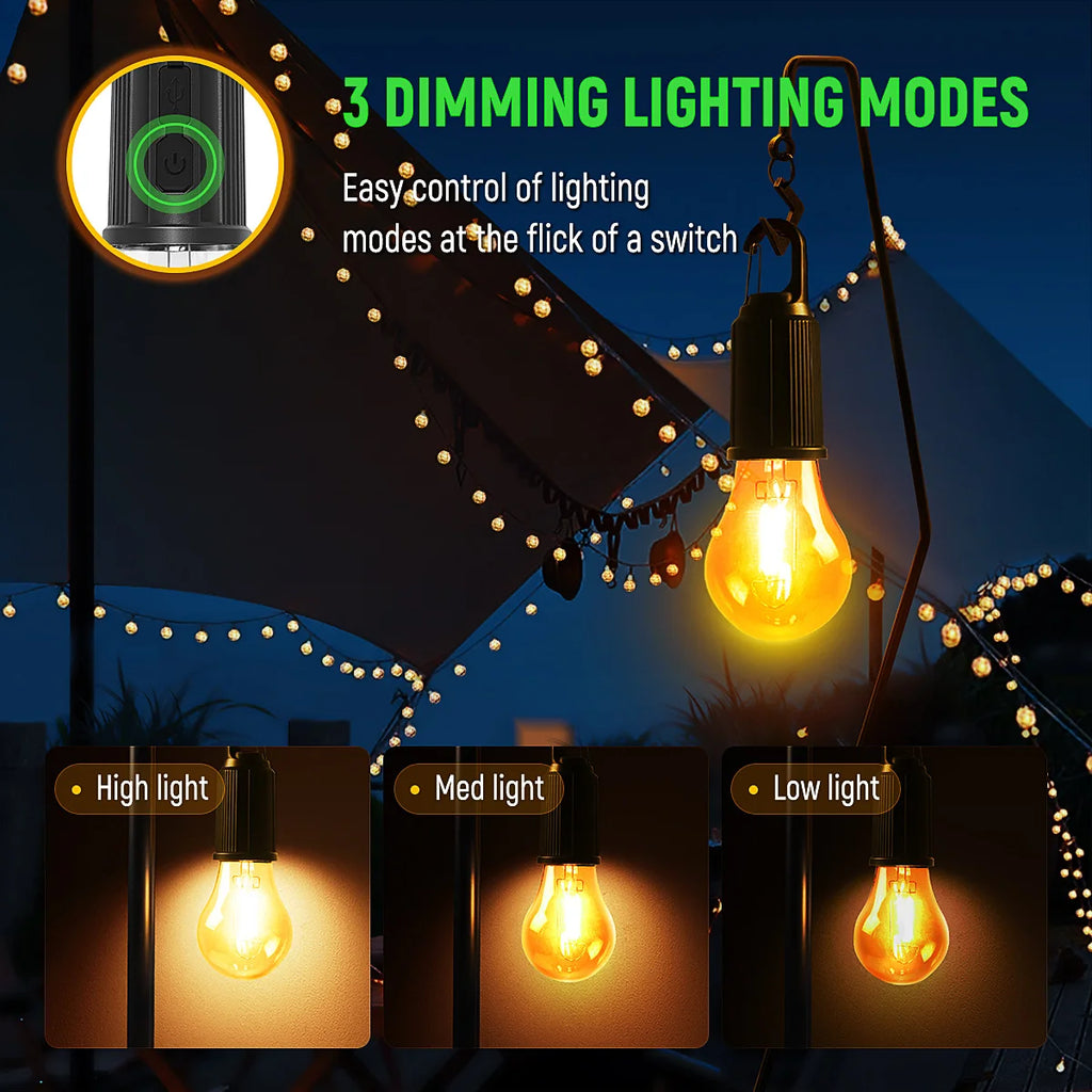 Camping Rechargeable Waterproof LED Tent Lights with Hook, 1/2/4pcs, 3 Modes for Hiking & Backpacking