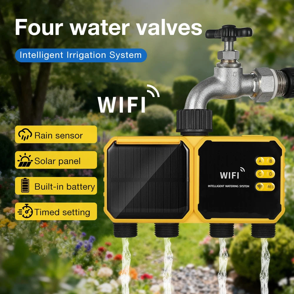WiFi Solar Irrigation Timer 1/2/4 Outlet Smart Watering Controller for Garden Greenhouse