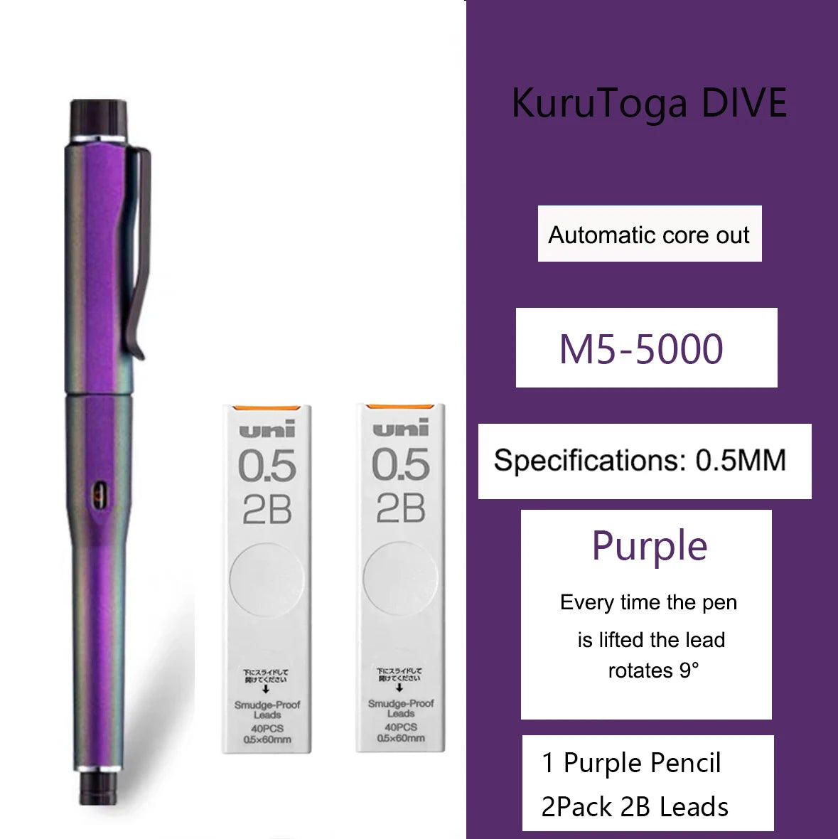 CowLost | product_id-uni-m5-5000-kurutoga-dive-0-5mm-hb-self-rotating-mechanical-pencil-black |20
