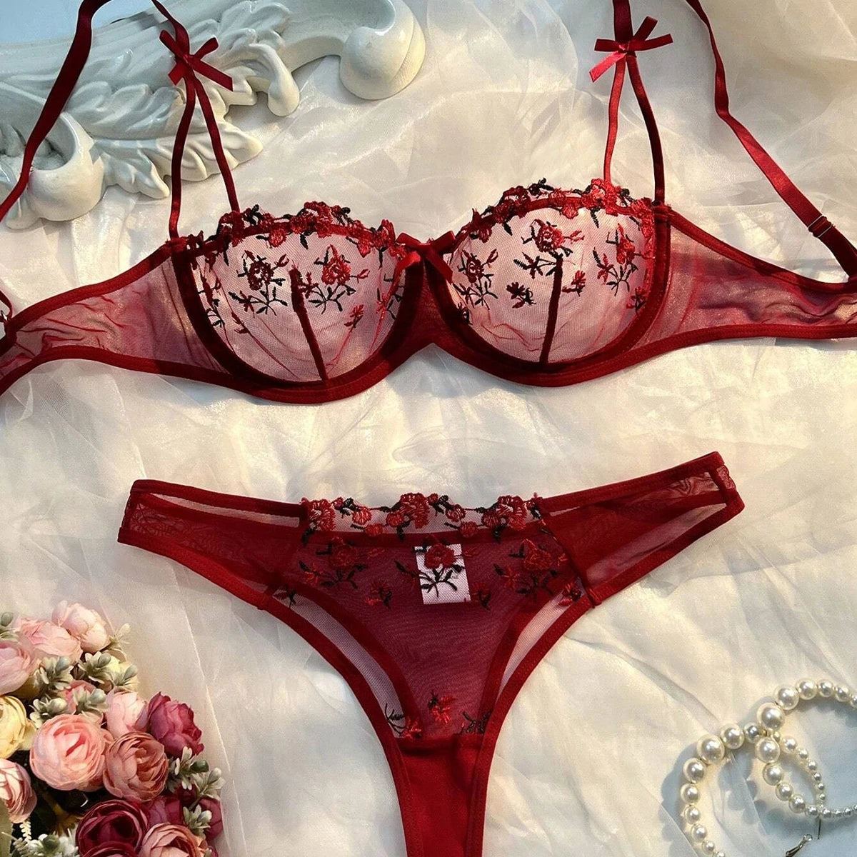 CowLost | pink-transparent-bra-women-sheer-temptation-exotic-sexy-lingerie-set |17
