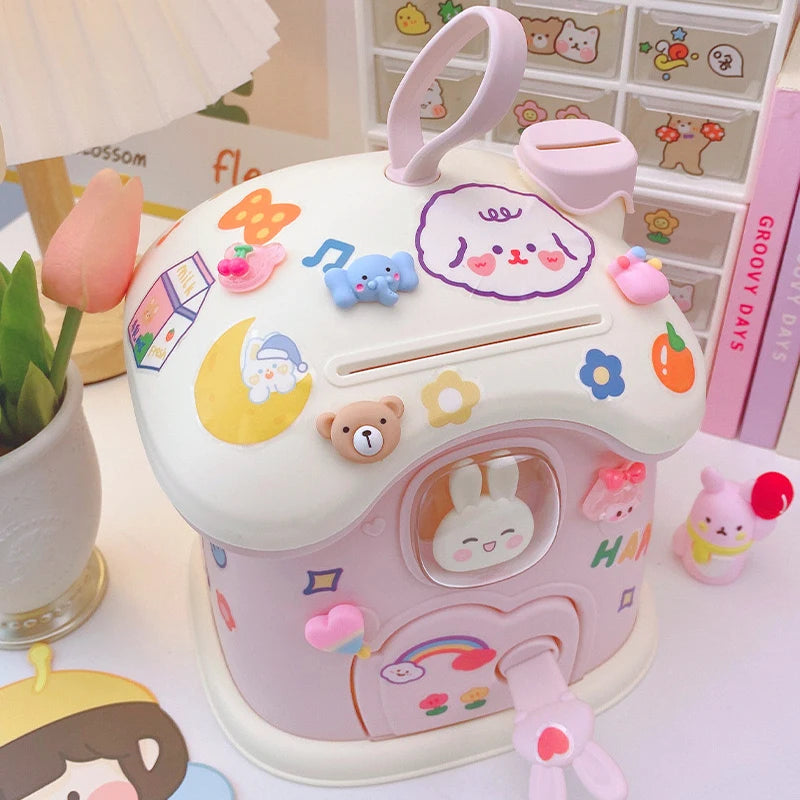 Girl DIY Creative Piggy Bank with Lock Key Money Saving Toy for Kids Christmas Gift