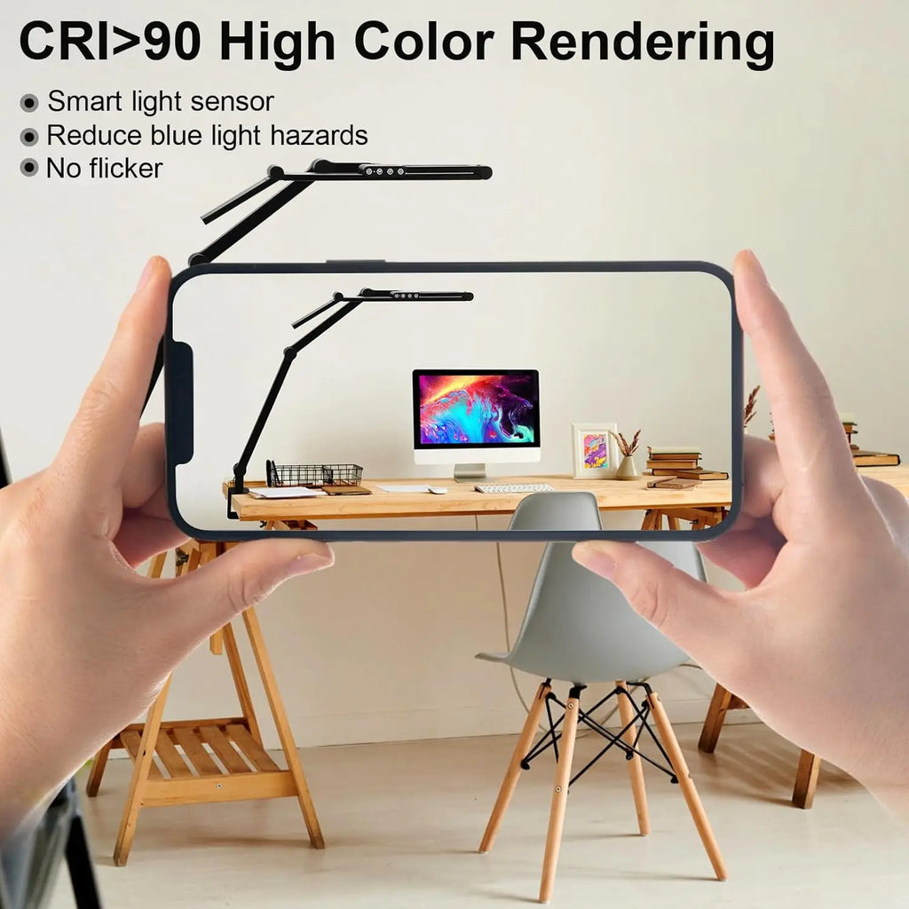 28.2" Large Transformable LED Desk Lamp with Clamp, 24W Auto Dimming Sensor Light for Office