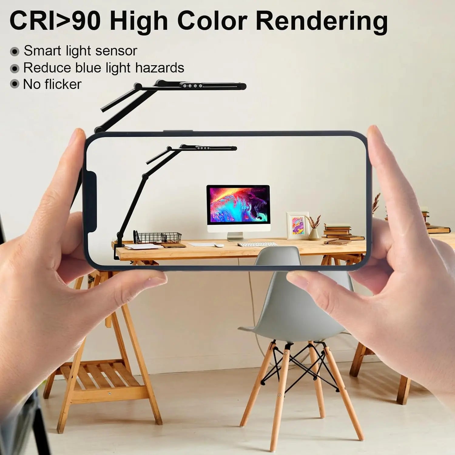 28.2" Large Transformable LED Desk Lamp with Clamp, 24W Auto Dimming Sensor Light for Office