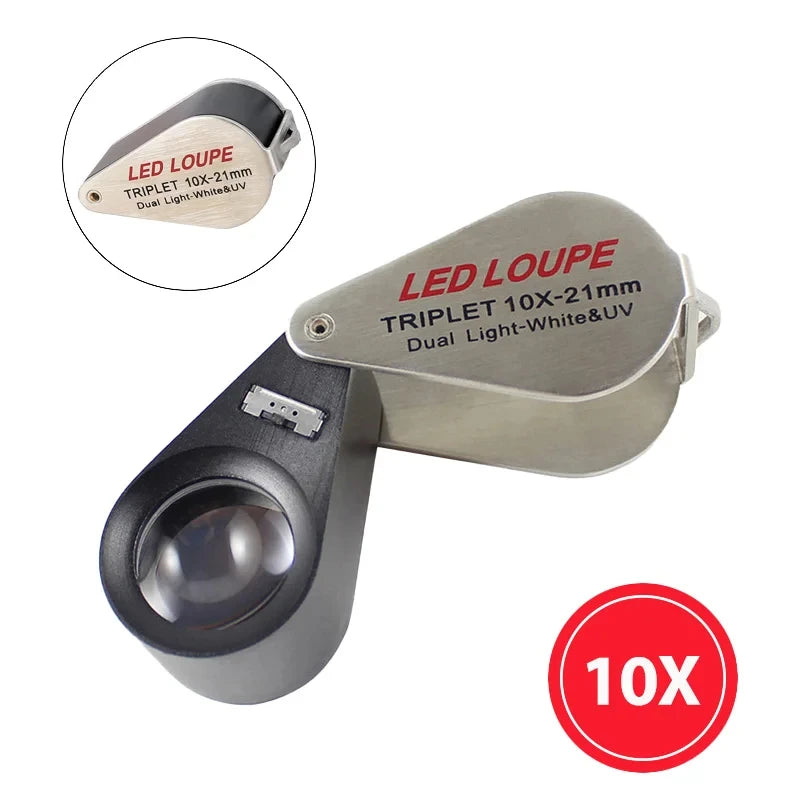10X 20X 30X 40X Magnifier Loupe With Dual Light White UV LED Illuminated Magnifier Jewelry Diamond Gemstone Eye Glass for Repair