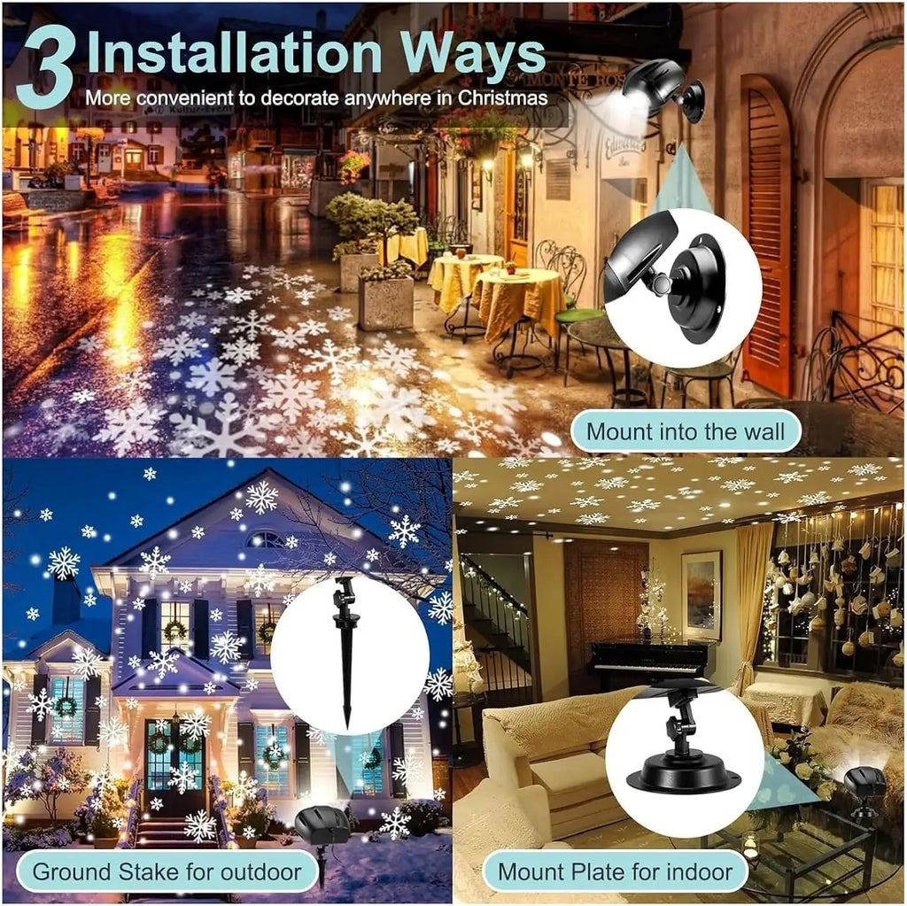 Double-Head Christmas Snowfall HD Projector Light IP65 Outdoor 2-in-1 Rotating with Remote Timer