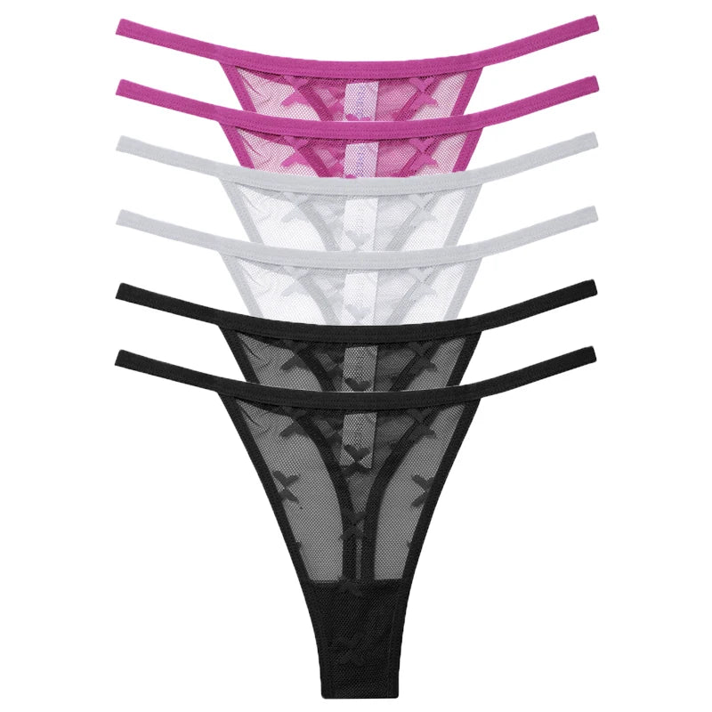 CowLost | activewear-pants-6pcs-women-transparent-mesh-thong-panties-g-string |30