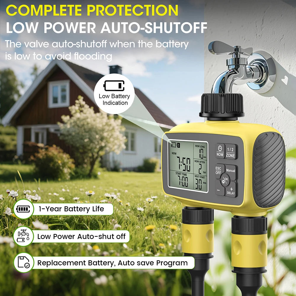 2-Channel Automatic Irrigation Controller Water Timer for Garden Greenhouse