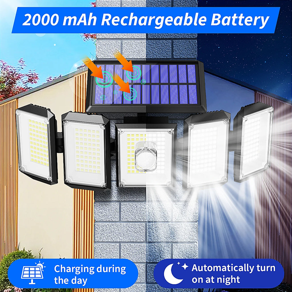 Mexllex 300 LED Solar Outdoor Motion Sensor Light with Remote, 3 Modes, IP65 Waterproof
