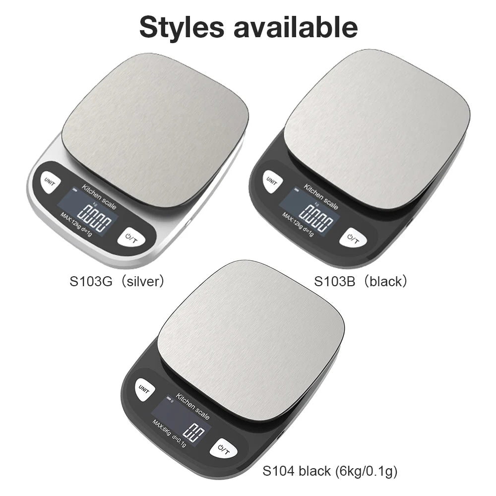 Digital Kitchen Scale 12kg/1g & 6kg/0.1g Waterproof Electronic Balance for Food, Jewelry, Baking