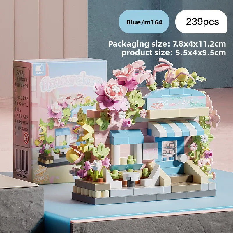 Mini City Street View Flower Shop Building Blocks Kit Educational Toy for Kids