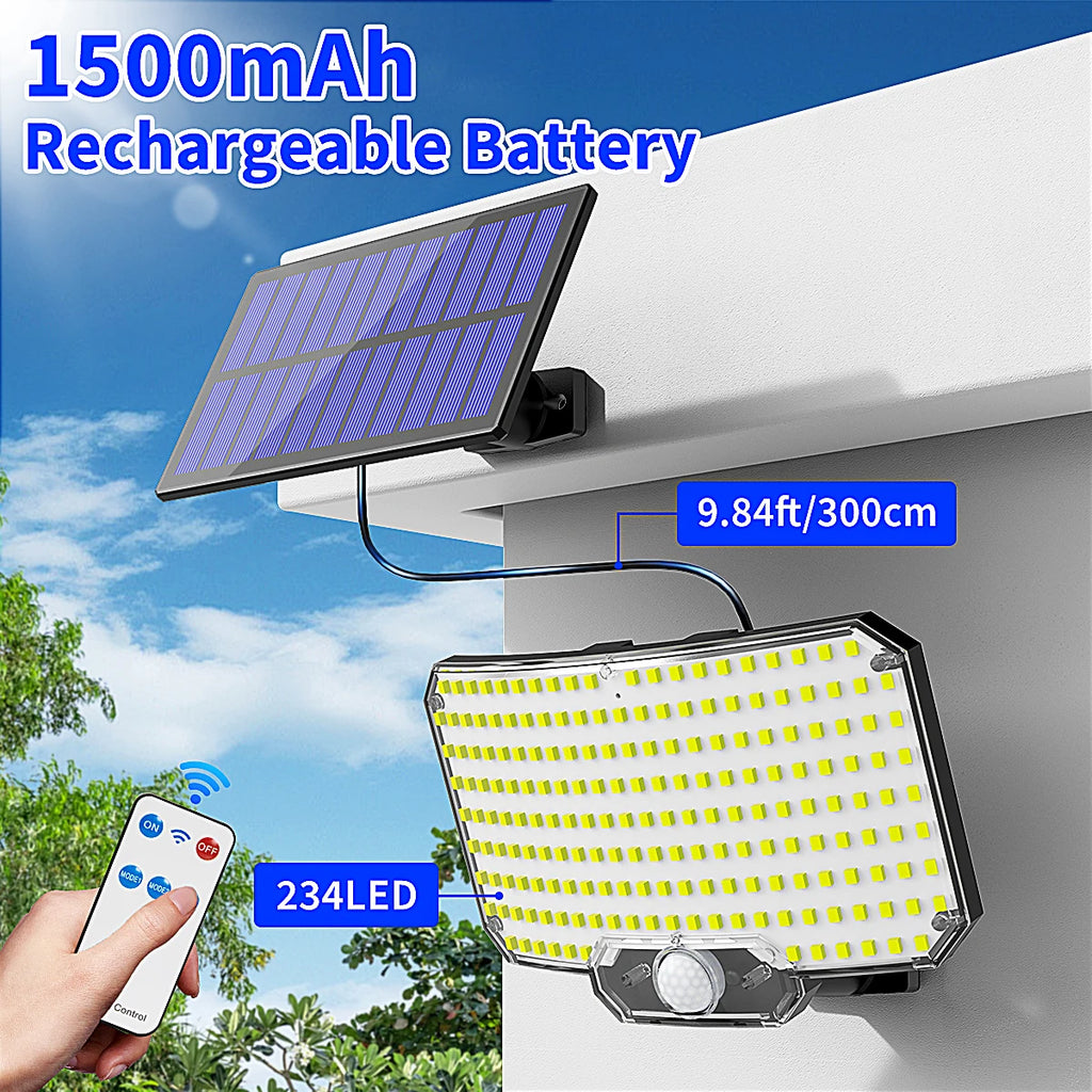 Mexllex 234 LED Solar Wall Light Outdoor with Motion Sensor, Remote, 3 Modes, 1500mAh Battery, IP65 Waterproof