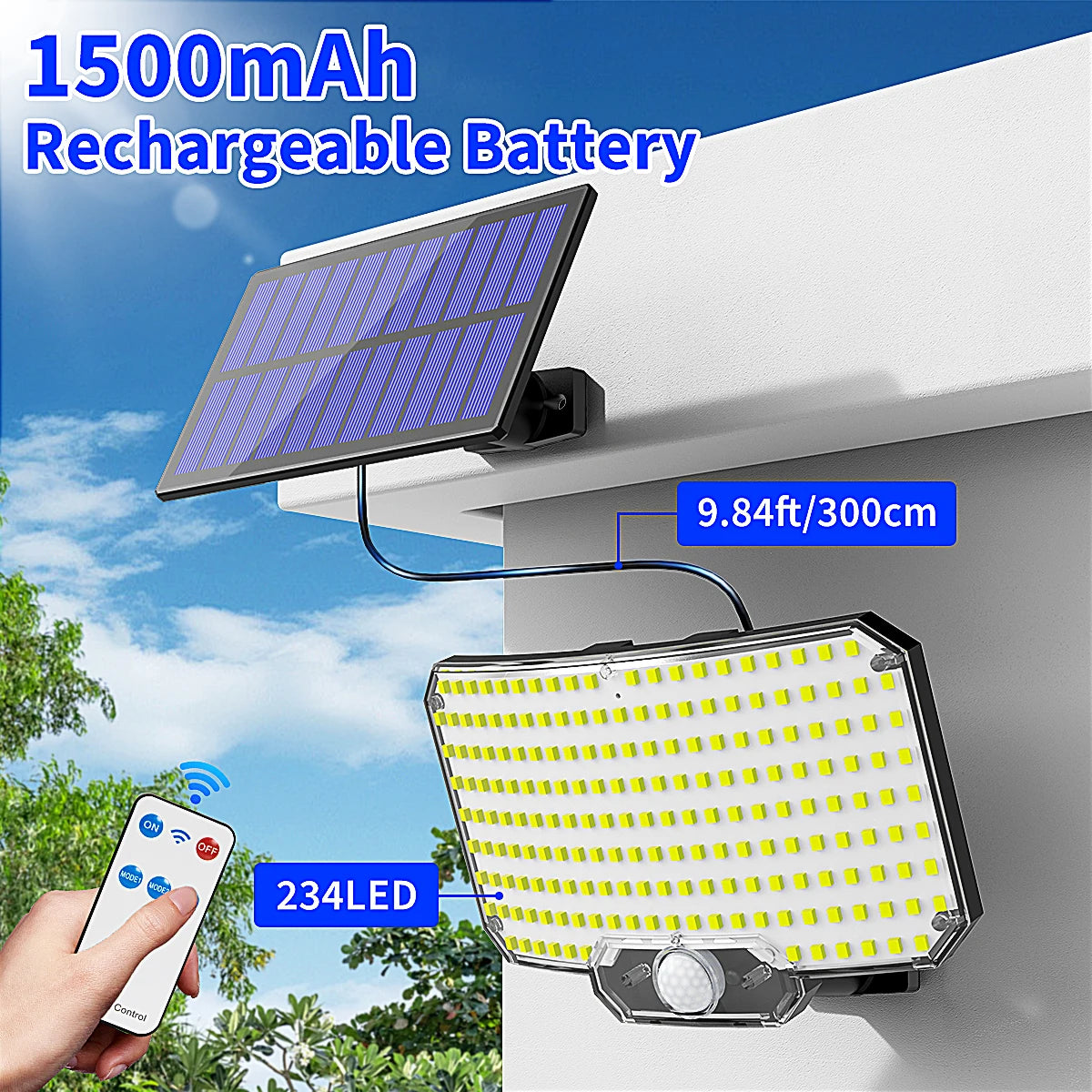 Mexllex 234 LED Solar Wall Light Outdoor with Motion Sensor, Remote, 3 Modes, 1500mAh Battery, IP65 Waterproof