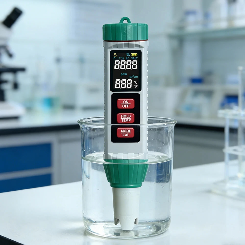 5-in-1 Digital Water Quality Tester PH/EC/TDS/Salt/Temp Meter Portable Test Pen for Pool Aquarium