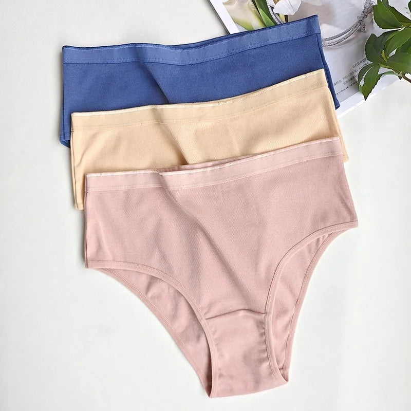 CowLost | product_id-3pcs-women-high-waist-cotton-stretch-briefs-solid-colors-s-l |1