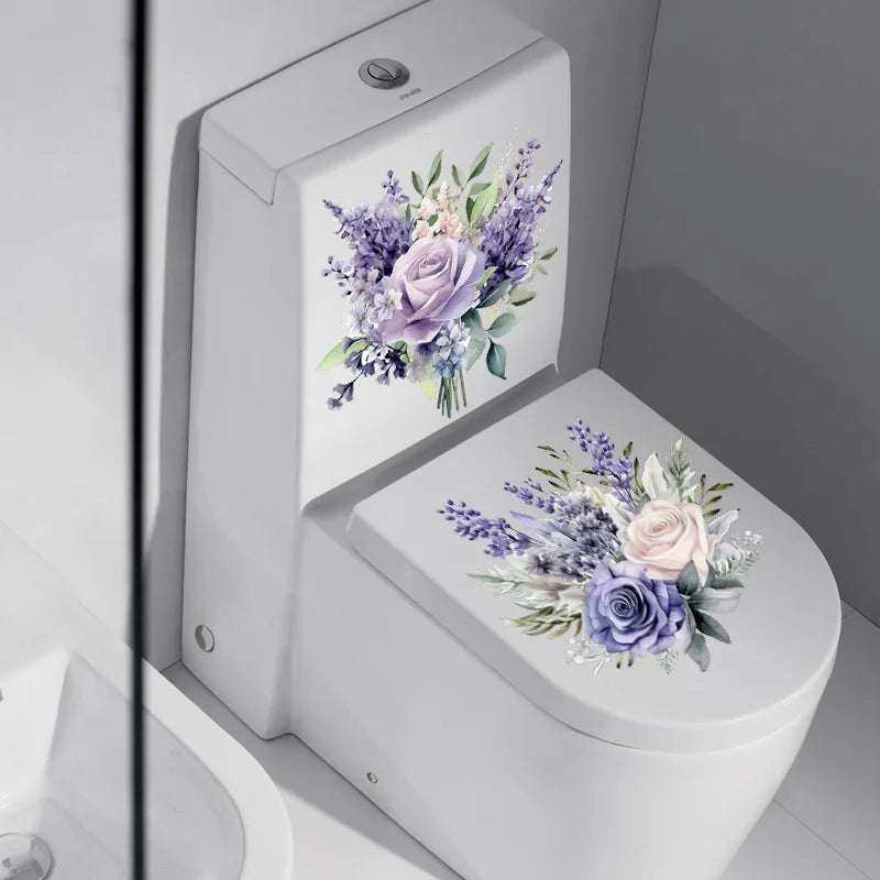 CowLost | 2pcs-purple-flower-hyacinth-stickers-bathroom-toilet-sticker |10