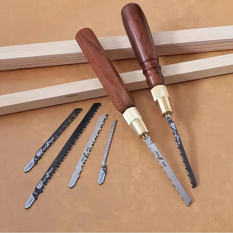 CowLost | 1-set-mini-detachable-hand-saw-round-hexagonal-wooden-handle-high-carbon-steel-handheld-saw-with-5-saw-blades-for-woodworking |2