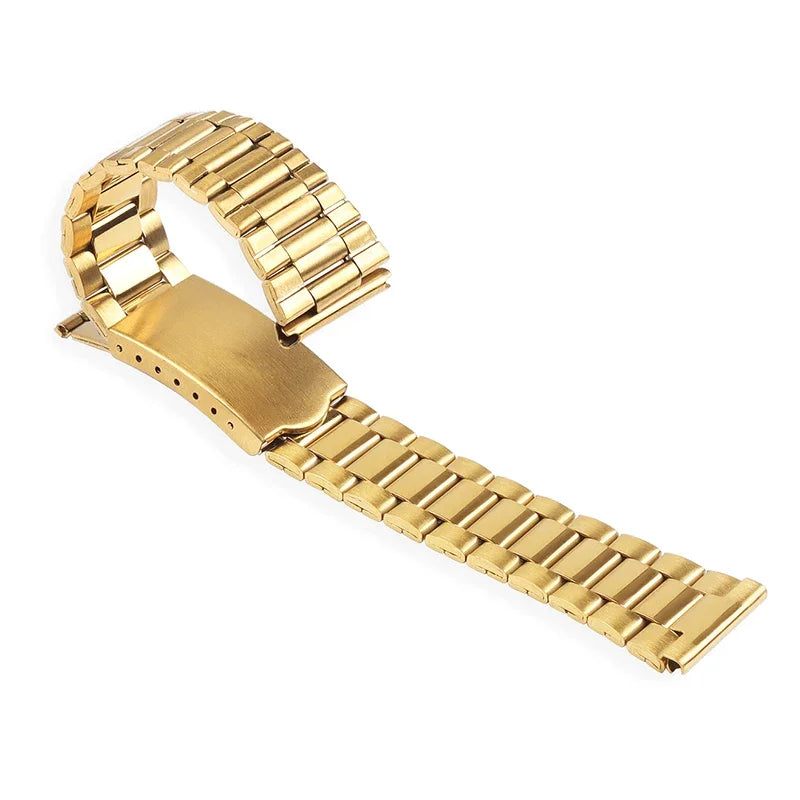 Universal Stainless Steel Watchband 12-20mm Women Metal Bracelet Folding Buckle Silver Gold