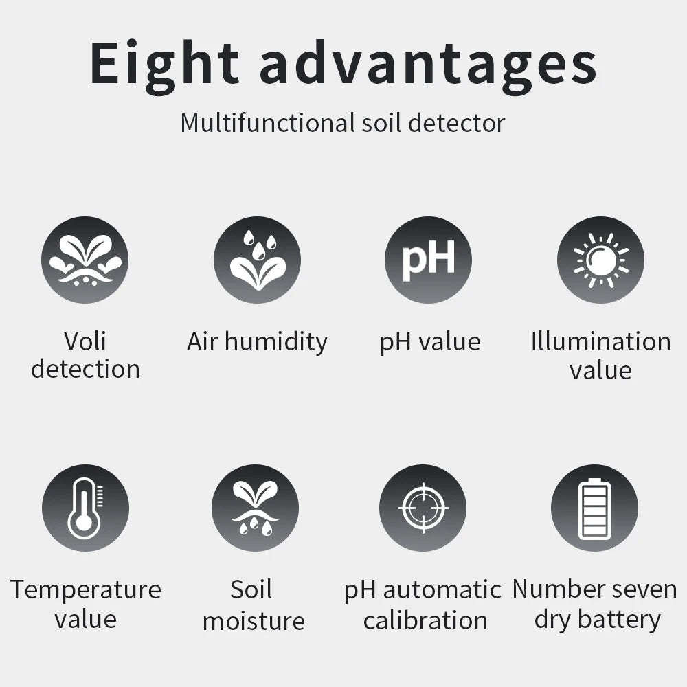 6-in-1 Soil Meter PH Moisture Fertility Temperature Humidity Light Tester for Garden