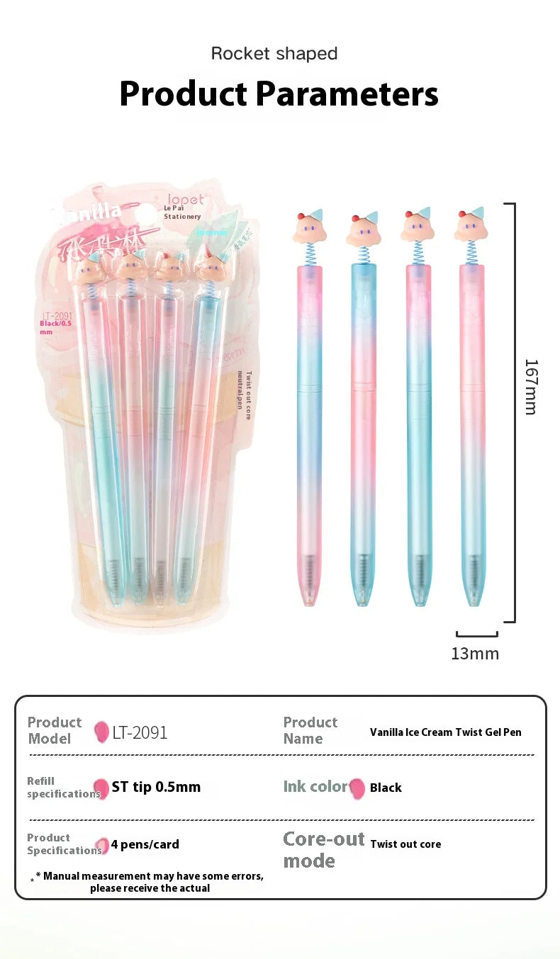 CowLost | product_id-4pcs-lopet-kwaii-cute-twist-gel-pens-color-changing-watermelon-vanilla-cream-quick-dry-black-ink-stationery-gift |34