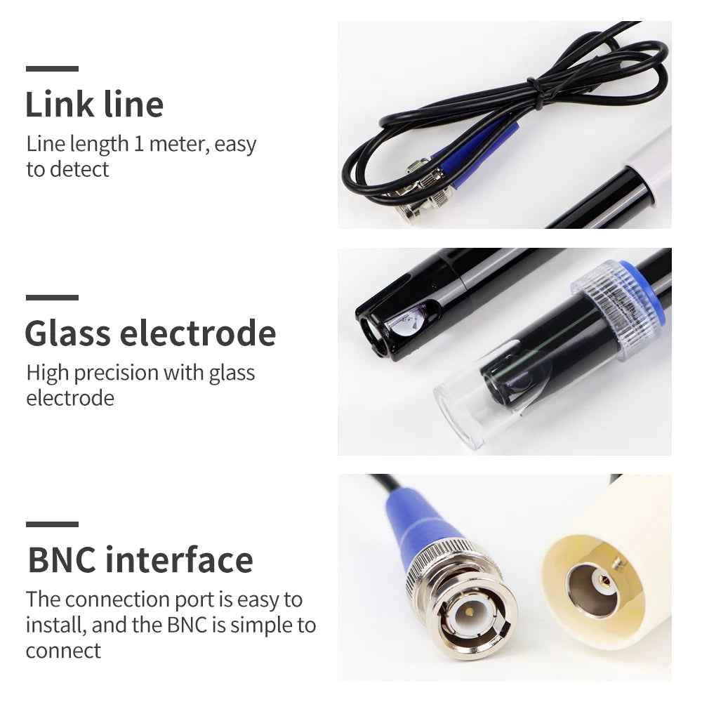 PH Electrode Probe BNC Connector ORP Replacement Sensor IP65 Glass Composite for Lab Aquarium