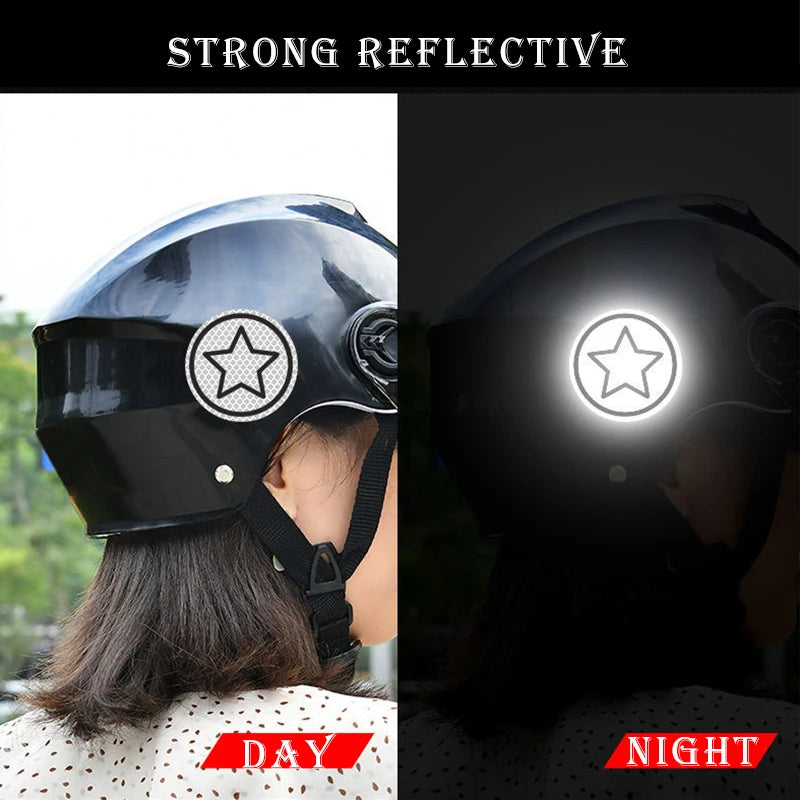 CowLost | 2pcs-set-car-bumper-reflective-safety-strip-stickers-car-circular-star-reflective-sticker-reflective-warning-safety-tape |3