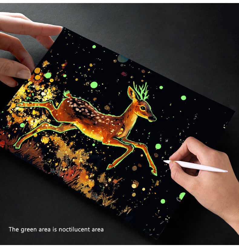 CowLost | product_id-4-pcs-a5-noctilucent-diy-scratch-painting-set-castle-landscape-animal-night-scenes |8