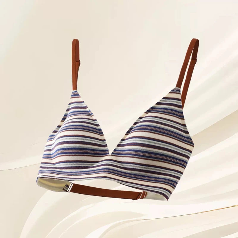 CowLost | retro-striped-cross-beautiful-back-seamless-womens-underwear-sexy-hot-girl-vacation-small-breast-push-up-bra |3