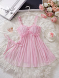 CowLost | women-perspective-mesh-nightdress-bow-wrapped-around-chest-pink-sexy-babydoll |1