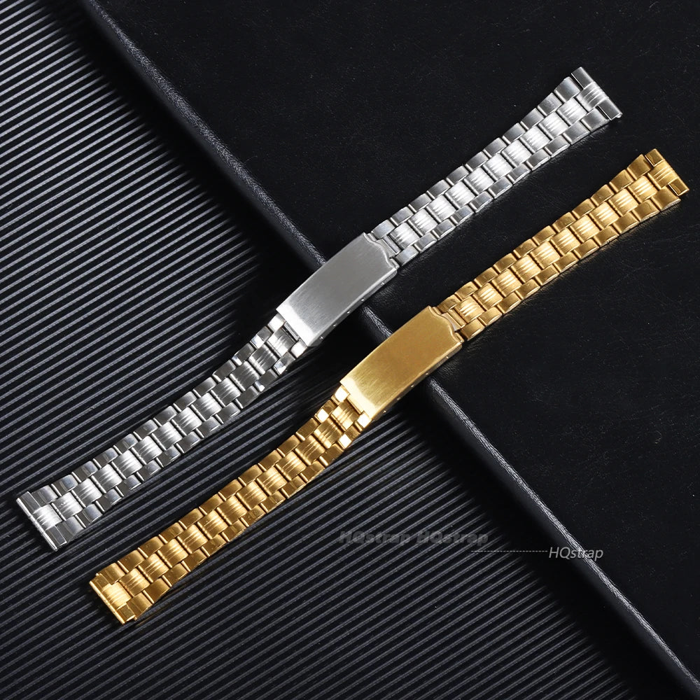 Universal Stainless Steel Watchband 12-20mm Women Metal Bracelet Folding Buckle Silver Gold