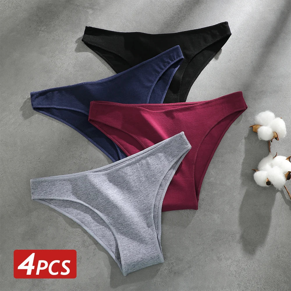 CowLost | activewear-pants-4pcs-women-s-seamless-low-waist-cotton-briefs-solid-color-panties |27