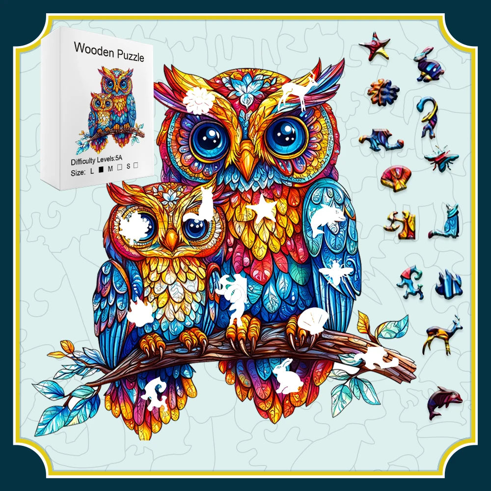 CowLost | product_id-moonlit-owl-cosmic-alien-glow-in-the-dark-wooden-puzzle-set |1