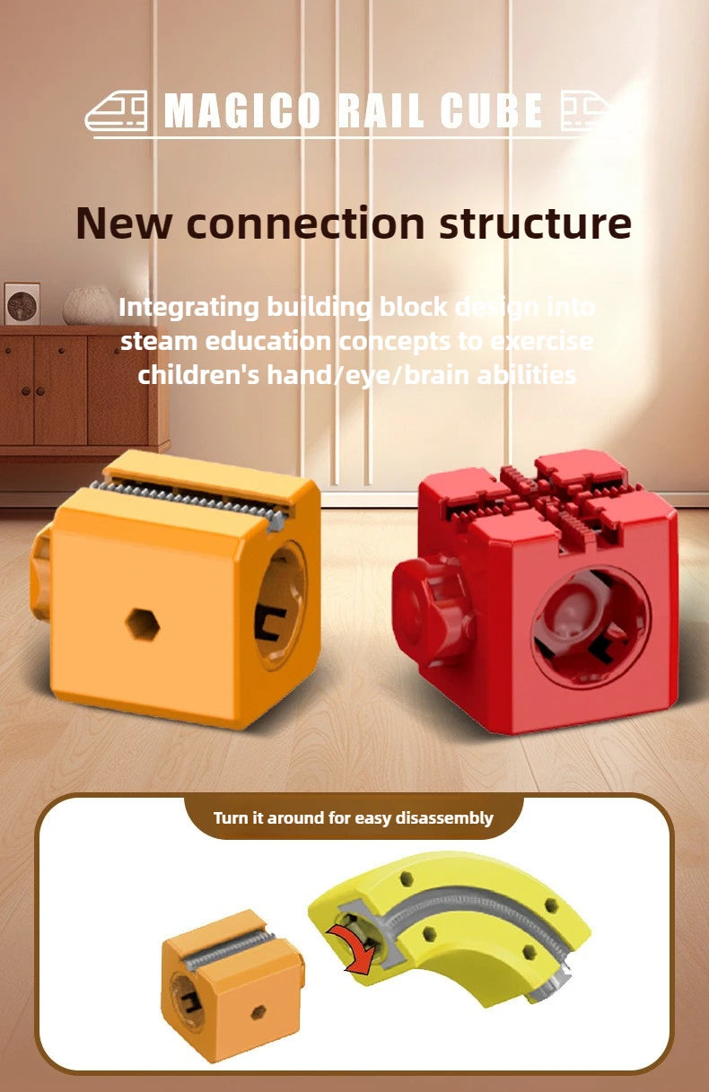 Children Magnetic Rail Car Cube DIY Building Blocks Educational Track Train Toy Christmas Gift
