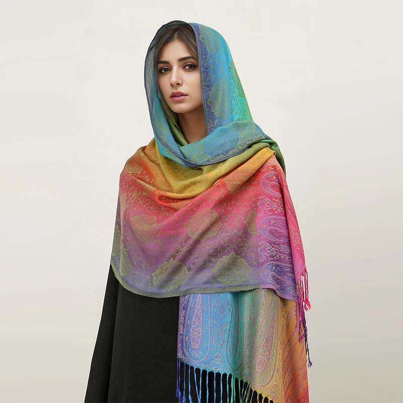 CowLost | rainbow-colors-winter-warm-thick-ethnic-style-jacquard-scarf |23
