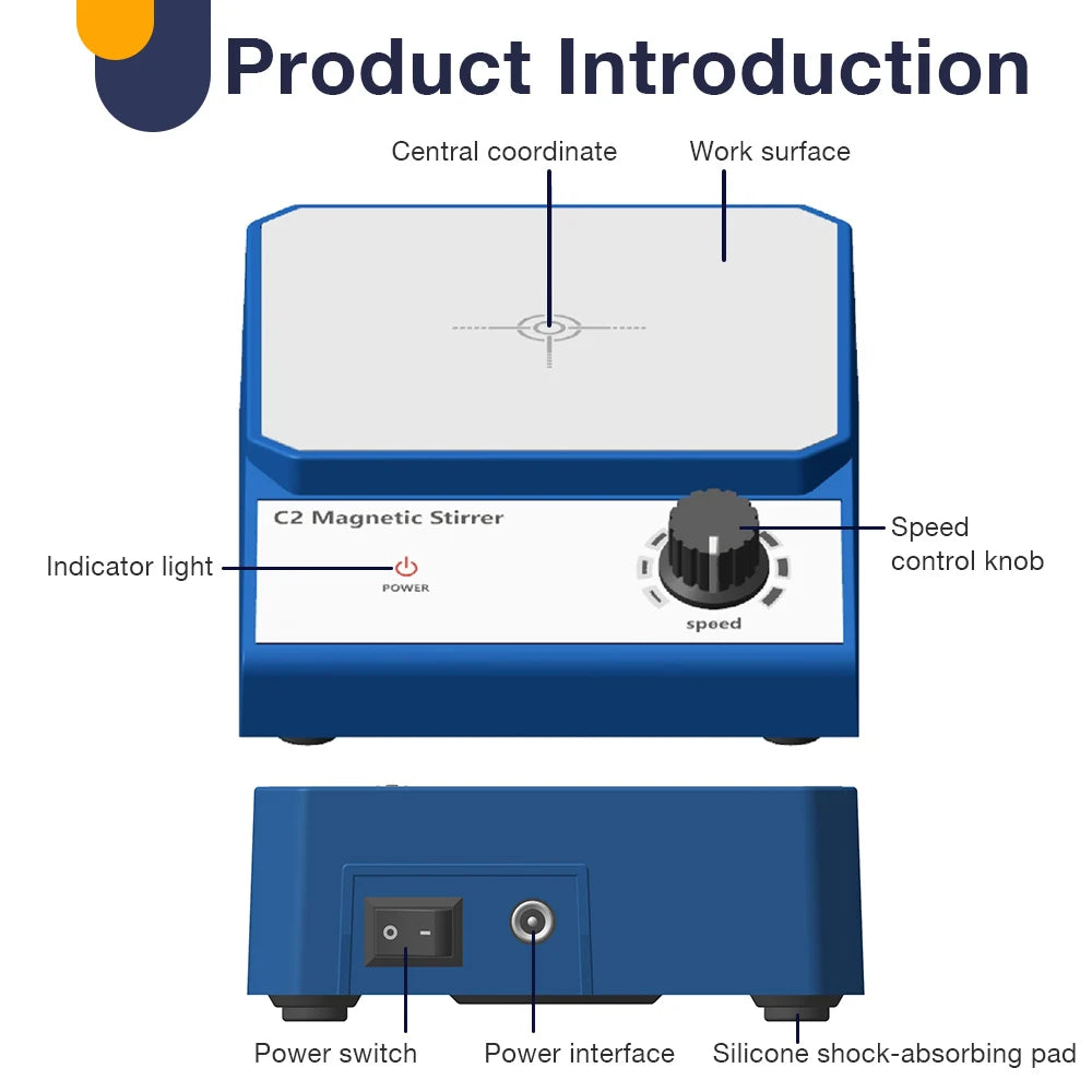 Magnetic Stirrer Lab Mixer 2500rpm Adjustable Speed with Stir Bar EU/US Plug