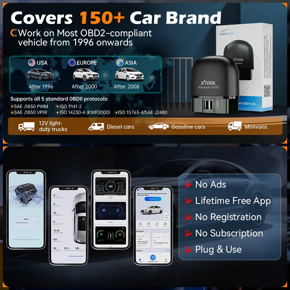 CowLost | xtool-advancer-ad20-mini-bluetooth-5-0-obd2-scanner-full-obd2-functions-car-diagnostic-scan-tool-read-clear-fault-code-universal |9