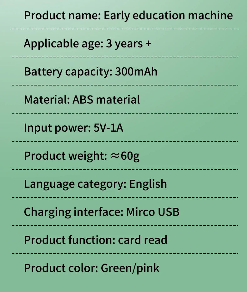 Early Education Talking Flash Card Machine with English Audio Book for Kids Birthday Gift Toy
