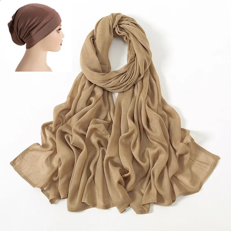 CowLost | 2pcs-set-hijab-matching-color-jersey-cap-lady-plain-viscose |27
