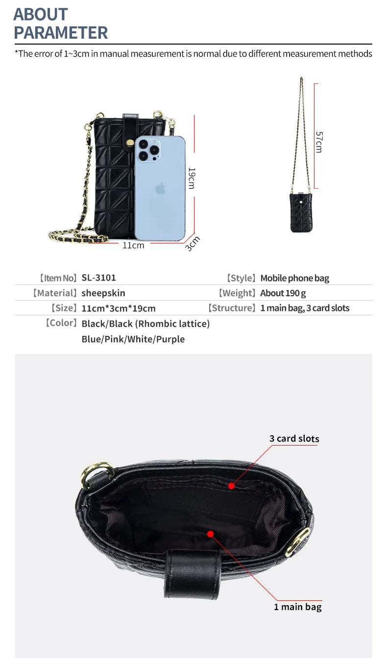 CowLost | uncategorized-genuine-sheepskin-leather-women-crossbody-bag-with-chain-strap |9
