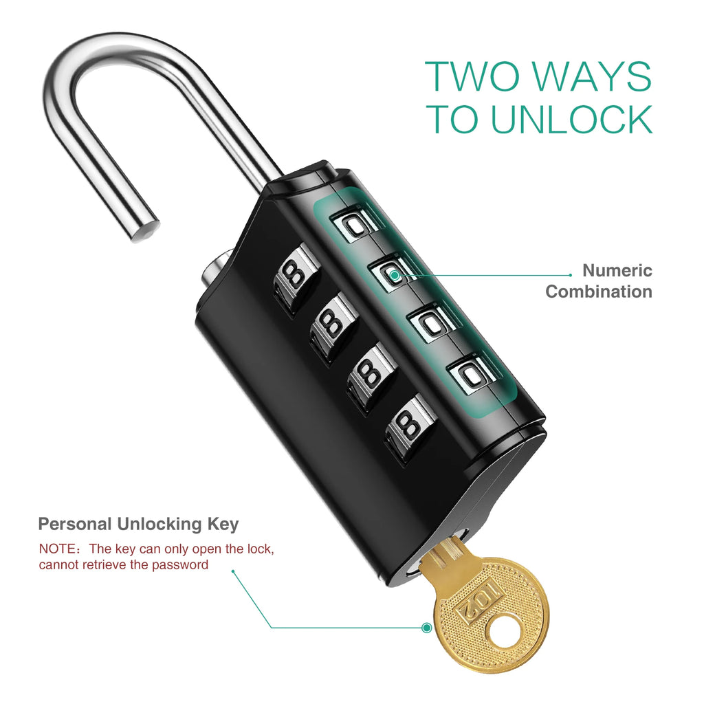 ORIA 2-Pack 4-Digit Waterproof Combination Padlocks for Outdoor Gym Trunk Security Black