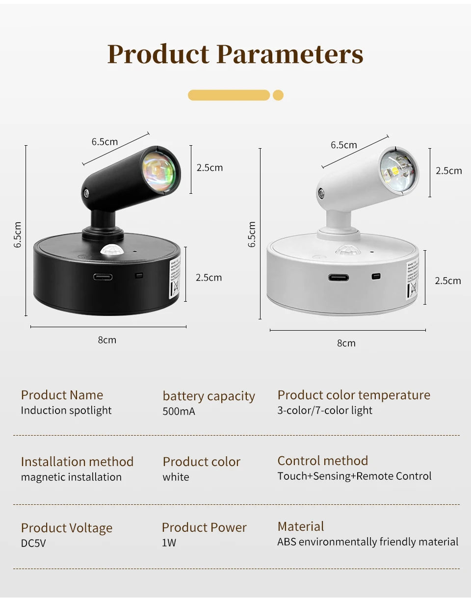 CowLost | product_id-magnetic-rotatable-touch-dimmable-rgb-3-color-led-spotlight-with-remote-usb-rechargeable-motion-sensor-wall-light |20