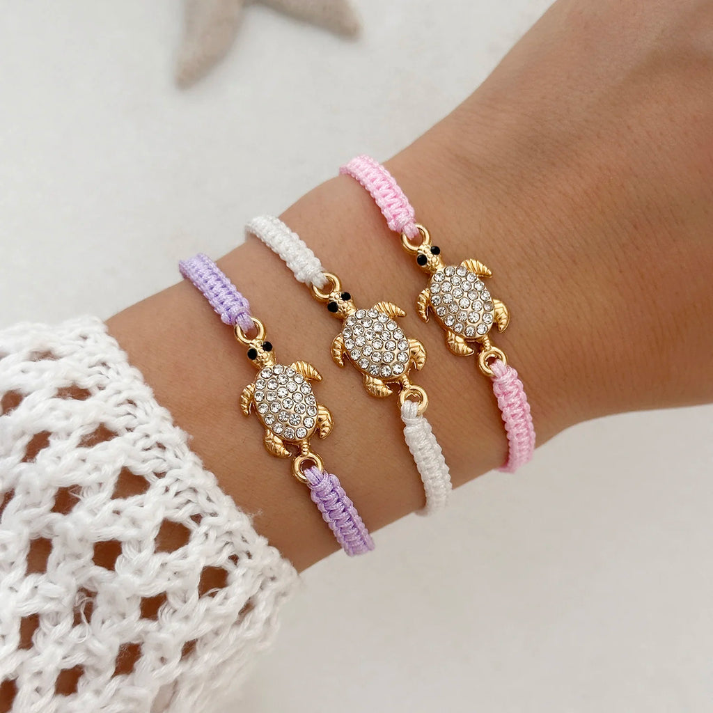 CowLost | boho-bohemian-sea-turtle-woven-bracelet-for-women-full-rhinestone-tortoise-handmade-bangles-beach-party-banquet-charm-jewelry |3