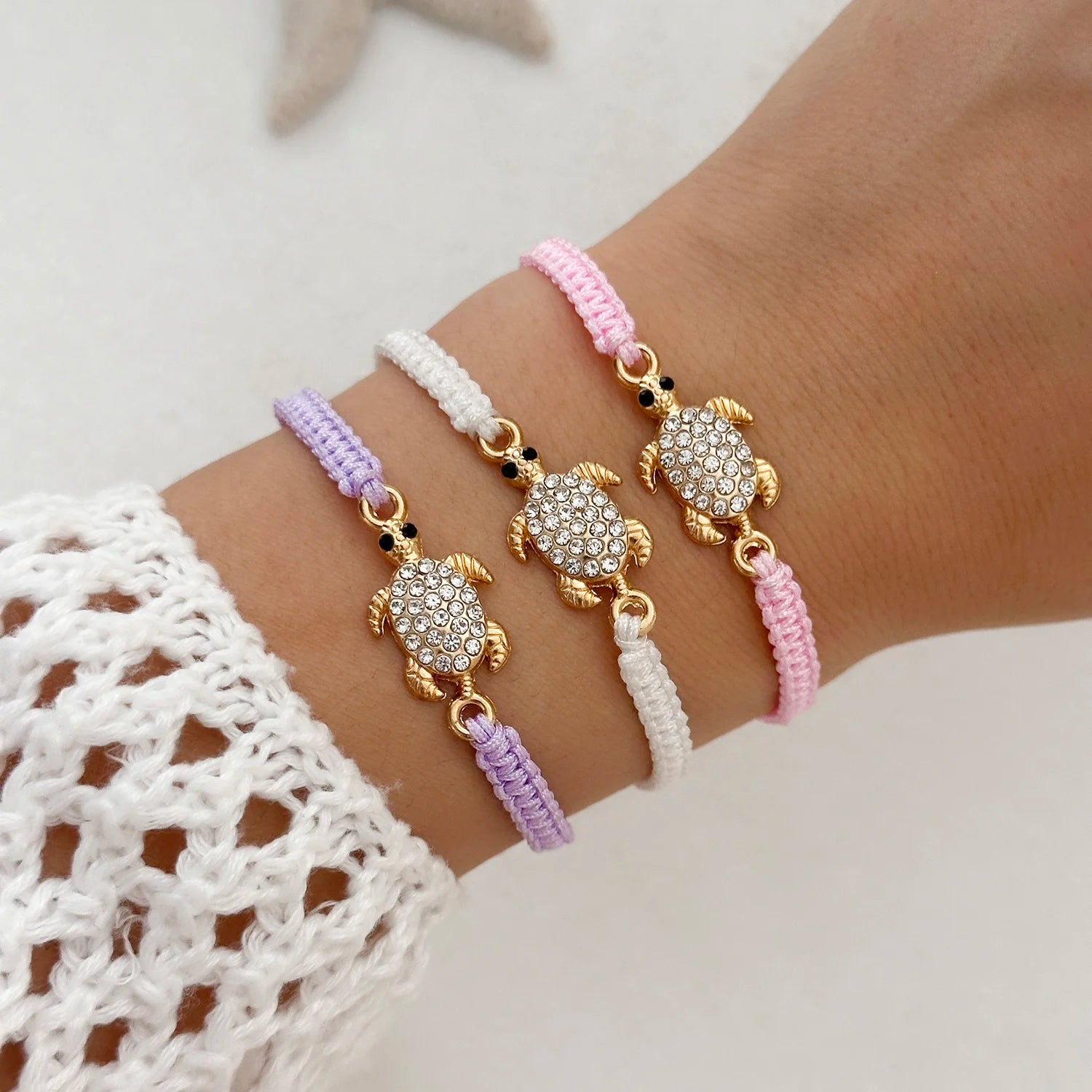 CowLost | boho-bohemian-sea-turtle-woven-bracelet-for-women-full-rhinestone-tortoise-handmade-bangles-beach-party-banquet-charm-jewelry |3
