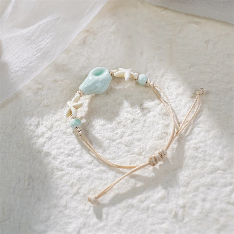CowLost | bohemia-sea-turtle-bracelet-for-women-starfish-seahorse-shell-pearl-adjustable-metal-chain-summer-beach-party-vacation-jewelry |7