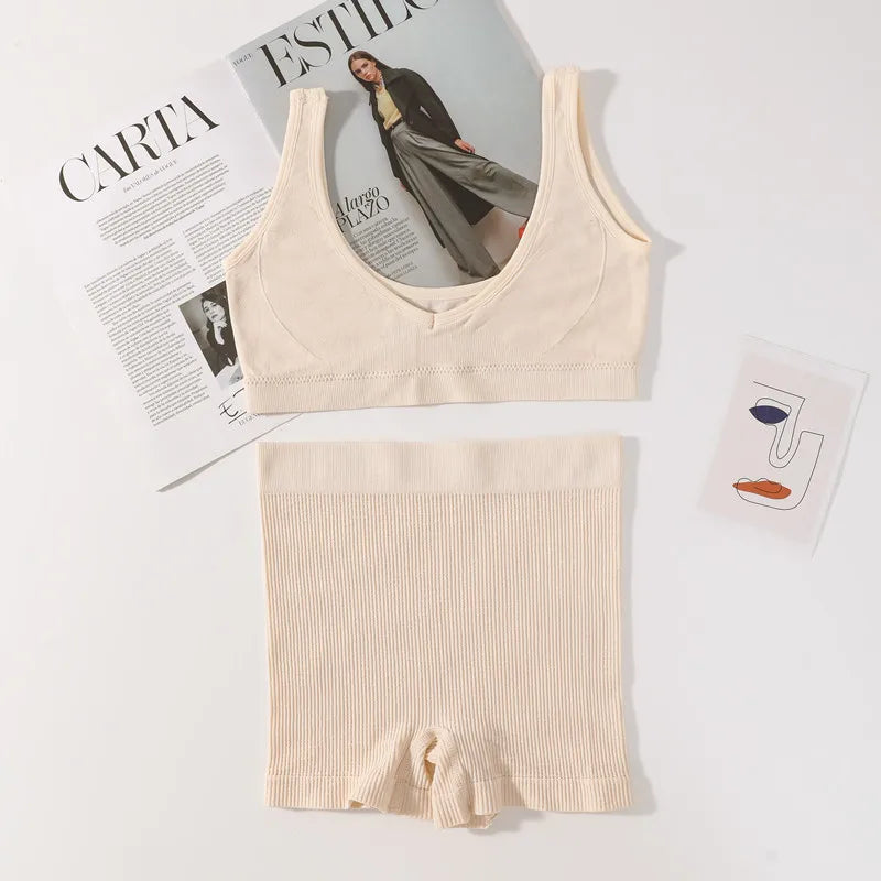 CowLost | product_id-seamless-wireless-v-neck-bra-and-soft-shorts-set-for-women-comfort |9